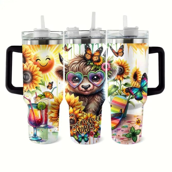 Cow Custom Stanley Quencher 40Oz Stainless Steel Tumbler With Handle