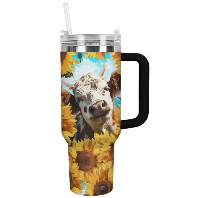 Cow Custom Stanley Quencher 40Oz Stainless Steel Tumbler With Handle