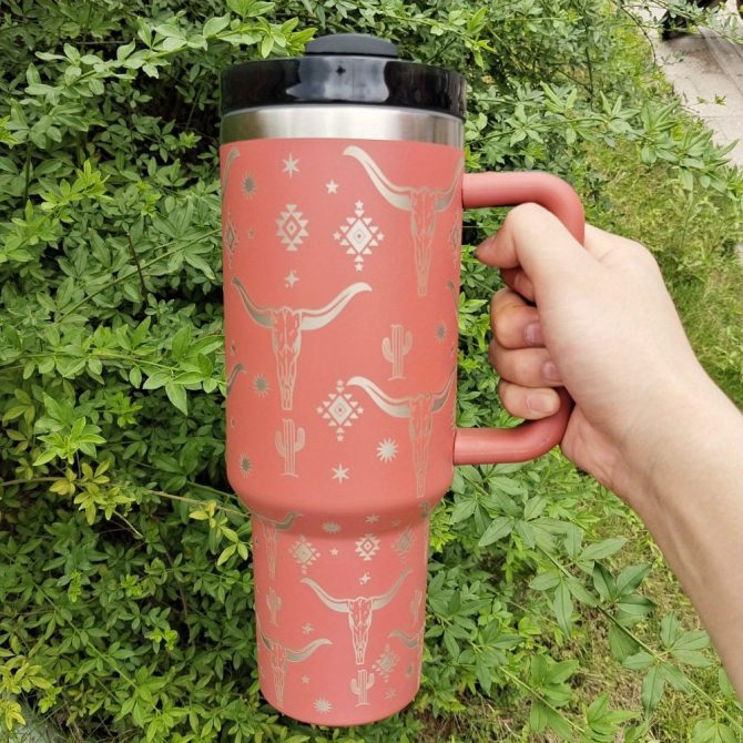 Cow Head Pattern Custom Stanley Quencher 40Oz Stainless Steel Tumbler With Handle