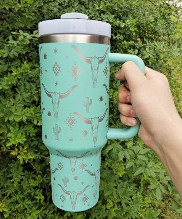 Cow Head Pattern Custom Stanley Quencher 40Oz Stainless Steel Tumbler With Handle