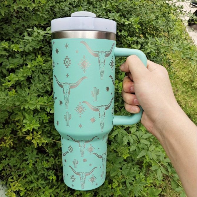 Cow Head Pattern Custom Stanley Quencher 40Oz Stainless Steel Tumbler With Handle