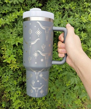 Cow Head Pattern Custom Stanley Quencher 40Oz Stainless Steel Tumbler With Handle