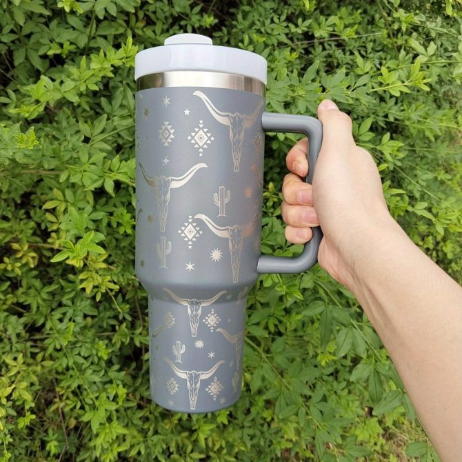 Cow Head Pattern Custom Stanley Quencher 40Oz Stainless Steel Tumbler With Handle