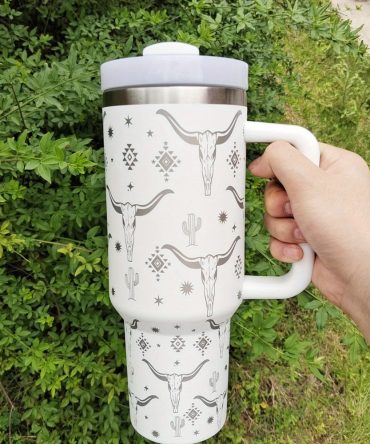Cow Head Pattern Custom Stanley Quencher 40Oz Stainless Steel Tumbler With Handle