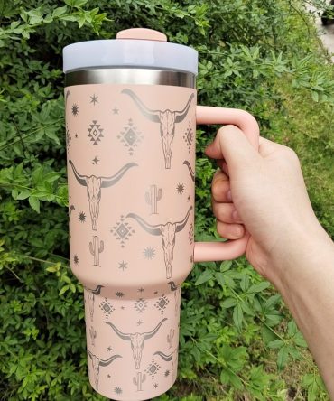 Cow Head Pattern Custom Stanley Quencher 40Oz Stainless Steel Tumbler With Handle