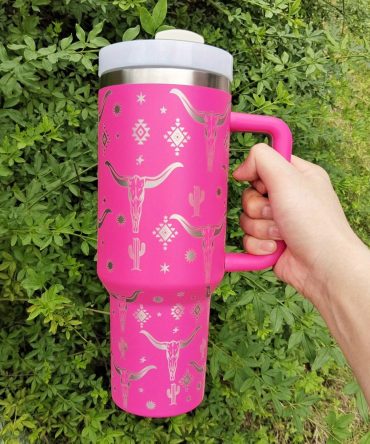 Cow Head Pattern Custom Stanley Quencher 40Oz Stainless Steel Tumbler With Handle