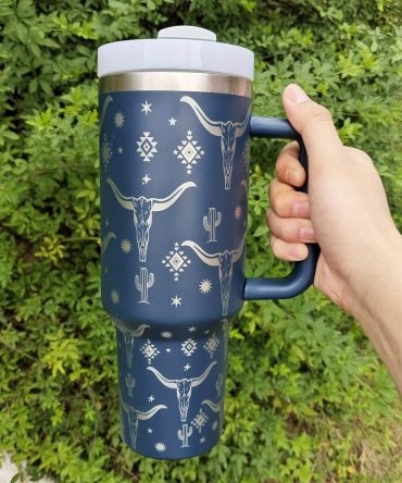 Cow Head Pattern Custom Stanley Quencher 40Oz Stainless Steel Tumbler With Handle