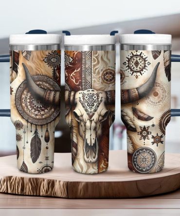 Cow Skull Custom Stanley Quencher 40Oz Stainless Steel Tumbler With Handle