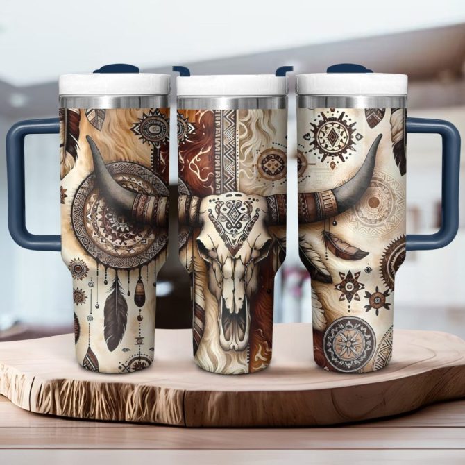 Cow Skull Custom Stanley Quencher 40Oz Stainless Steel Tumbler With Handle