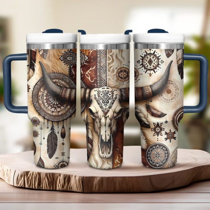 Cow Skull Custom Stanley Quencher 40Oz Stainless Steel Tumbler With Handle - Image 2