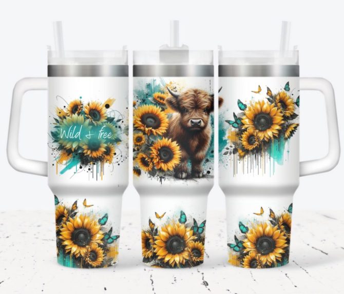 Cow Sunflower Custom Stanley Quencher 40Oz Stainless Steel Tumbler With Handle