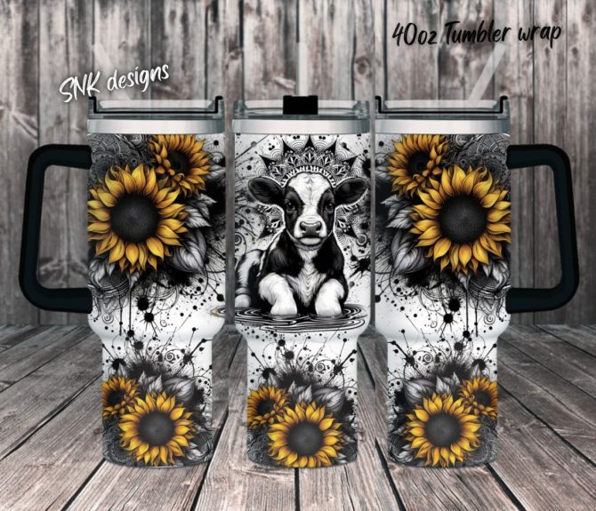 Cow Sunflower Custom Stanley Quencher 40Oz Stainless Steel Tumbler With Handle