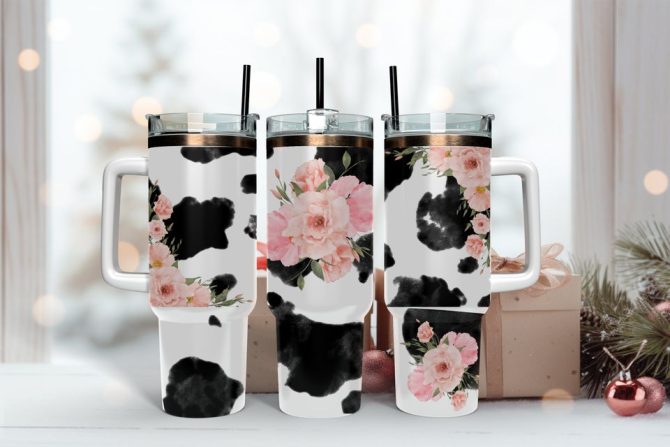 Cow With Flowers Custom Stanley Quencher 40Oz Stainless Steel Tumbler - Image 2