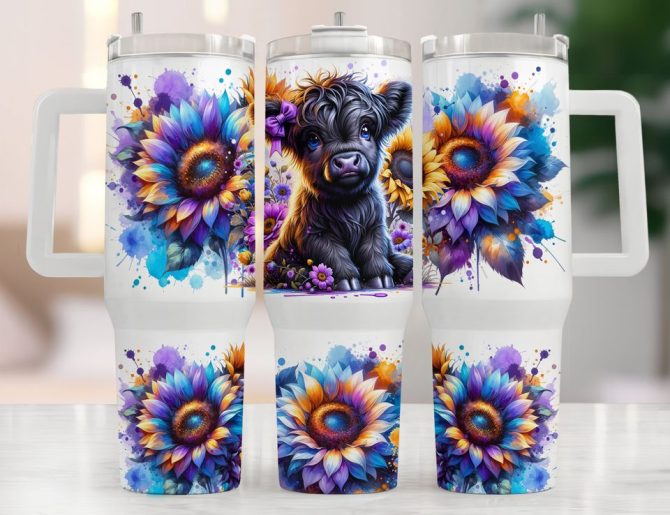 Cow With Flowers Custom Stanley Quencher 40Oz Stainless Steel Tumbler - Image 2