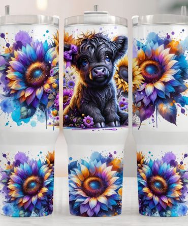 Cow With Flowers Custom Stanley Quencher 40Oz Stainless Steel Tumbler