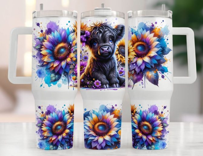 Cow With Flowers Custom Stanley Quencher 40Oz Stainless Steel Tumbler