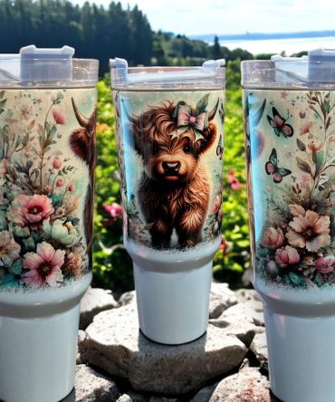 Cow With Flowers Custom Stanley Quencher 40Oz Stainless Steel Tumbler