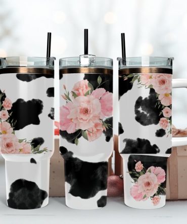 Cow With Flowers Custom Stanley Quencher 40Oz Stainless Steel Tumbler