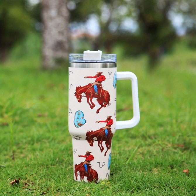 Cowboy Custom Stanley Quencher 40Oz Stainless Steel Tumbler With Handle