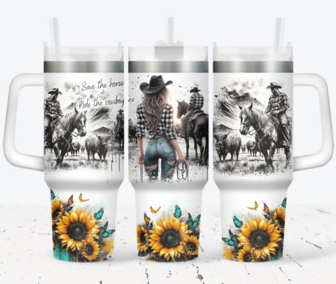 Cowboy Sunflower Custom Stanley Quencher 40Oz Stainless Steel Tumbler With Handle