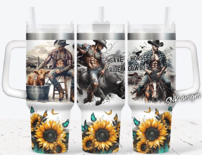 Cowboy Sunflower Custom Stanley Quencher 40Oz Stainless Steel Tumbler With Handle