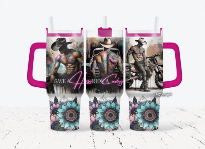 Cowboy Tattoo Flower Custom Stanley Quencher 40Oz Stainless Steel Tumbler With Handle