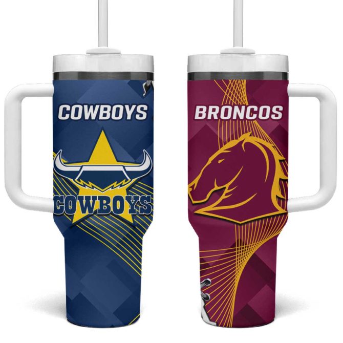 Cowboys And Broncos Rugby Dynamic Style Custom Stanley Quencher 40Oz Stainless Steel Tumbler With Handle - Image 2
