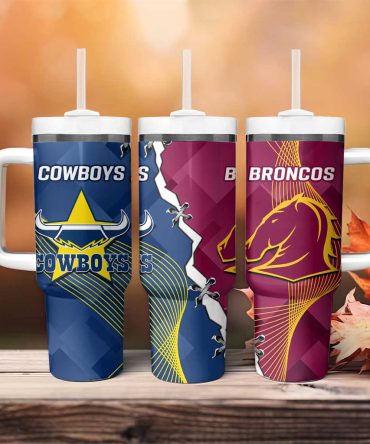 Cowboys And Broncos Rugby Dynamic Style Custom Stanley Quencher 40Oz Stainless Steel Tumbler With Handle