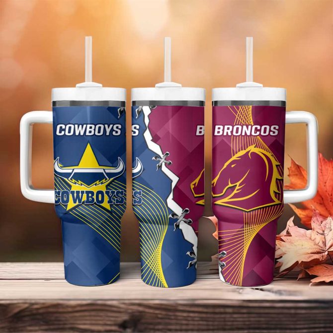 Cowboys And Broncos Rugby Dynamic Style Custom Stanley Quencher 40Oz Stainless Steel Tumbler With Handle