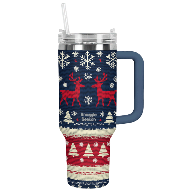 Cozy Christmas Knit Custom Stanley Quencher 40Oz Stainless Steel Tumbler With Handle