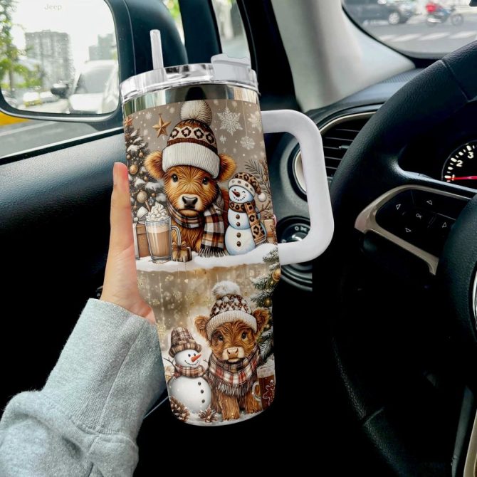 Cozy Cow Warm Winter Christmas Custom Stanley Quencher 40Oz Stainless Steel Tumbler With Handle - Image 2