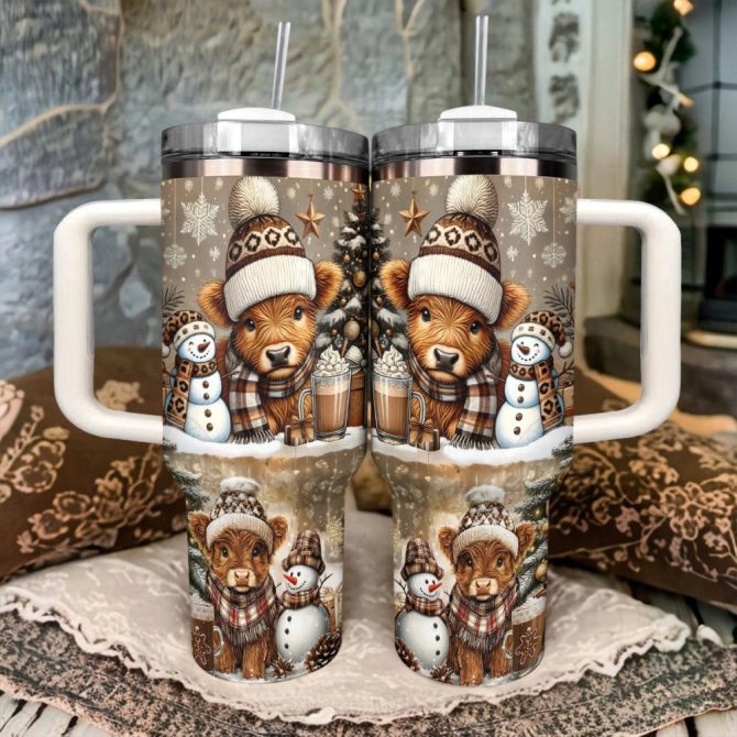 Cozy Cow Warm Winter Christmas Custom Stanley Quencher 40Oz Stainless Steel Tumbler With Handle - Image 4
