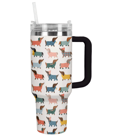 Cozy Dachshund Sweater Christmas Custom Stanley Quencher 40Oz Stainless Steel Tumbler With Handle