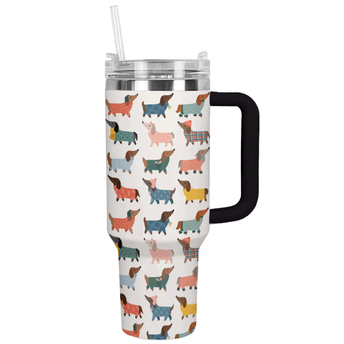 Cozy Dachshund Sweater Christmas Custom Stanley Quencher 40Oz Stainless Steel Tumbler With Handle