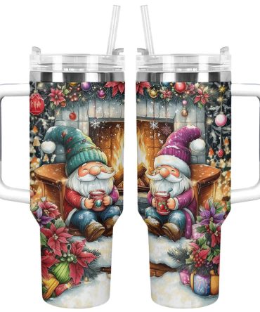 Cozy Gnome Christmas Custom Stanley Quencher 40Oz Stainless Steel Tumbler With Handle
