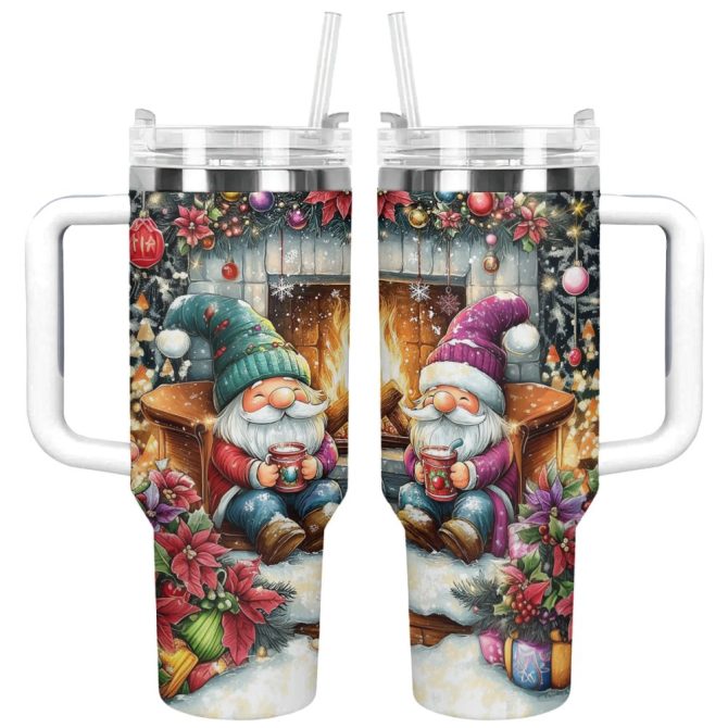 Cozy Gnome Christmas Custom Stanley Quencher 40Oz Stainless Steel Tumbler With Handle