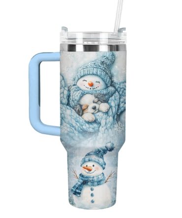 Cozy Snowman Christmas Custom Stanley Quencher 40Oz Stainless Steel Tumbler With Handle