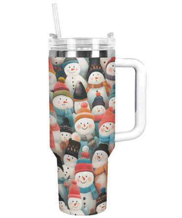 Cozy Snowmen Christmas Custom Stanley Quencher 40Oz Stainless Steel Tumbler With Handle