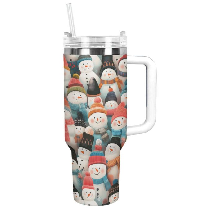 Cozy Snowmen Christmas Custom Stanley Quencher 40Oz Stainless Steel Tumbler With Handle