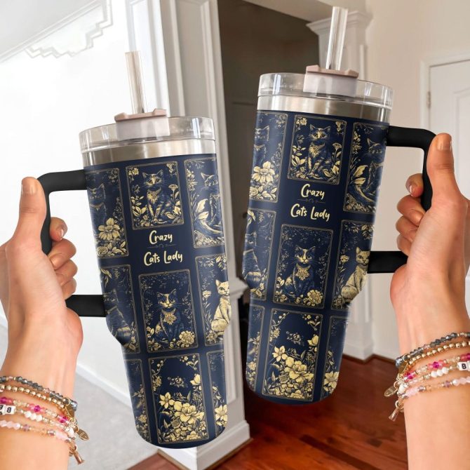 Crazy Cats Lady Custom Stanley Quencher 40Oz Stainless Steel Tumbler With Handle - Image 4