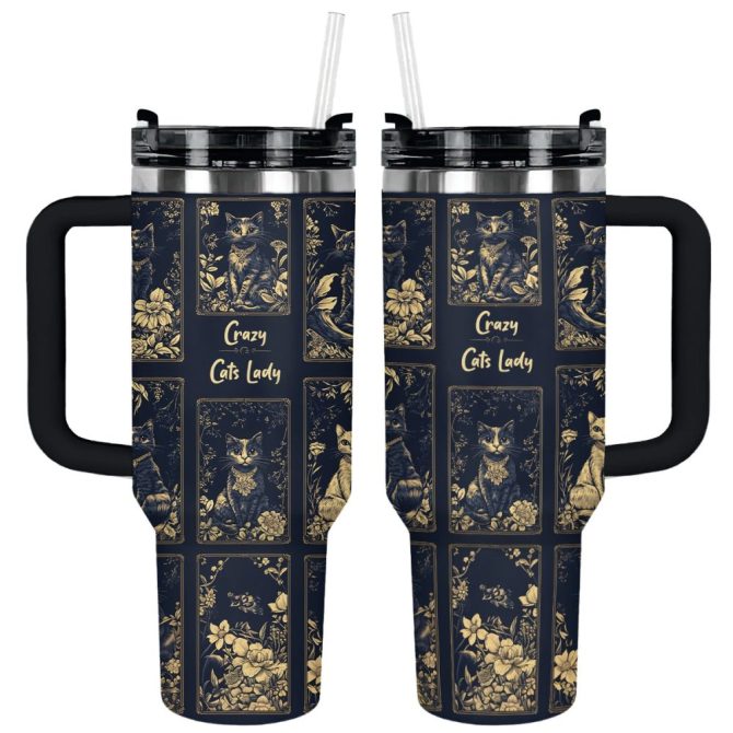 Crazy Cats Lady Custom Stanley Quencher 40Oz Stainless Steel Tumbler With Handle