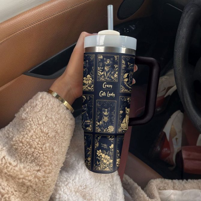 Crazy Cats Lady Custom Stanley Quencher 40Oz Stainless Steel Tumbler With Handle - Image 3