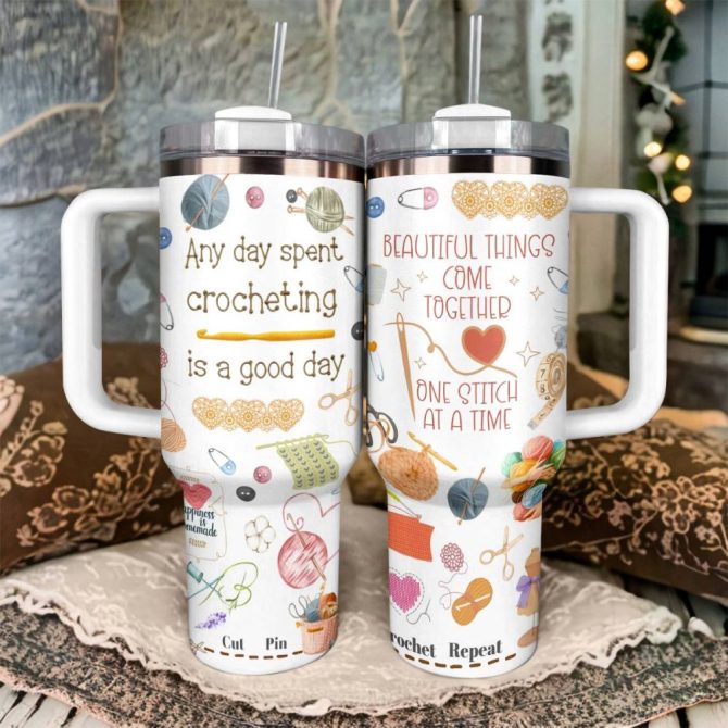Crochet Crafter #8217;S Custom Stanley Quencher 40Oz Stainless Steel Tumbler With Handle - Image 3