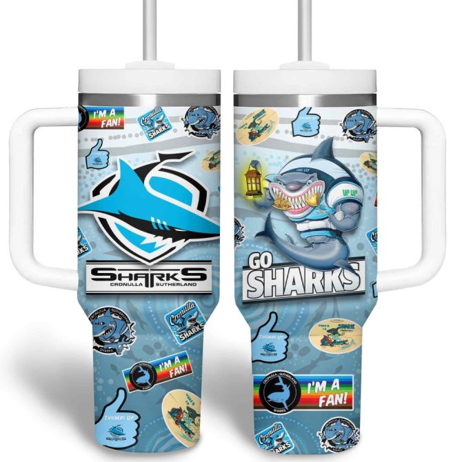 Cronulla-Sutherland Sharks Nrl Custom Stanley Quencher 40Oz Stainless Steel Tumbler - Image 5
