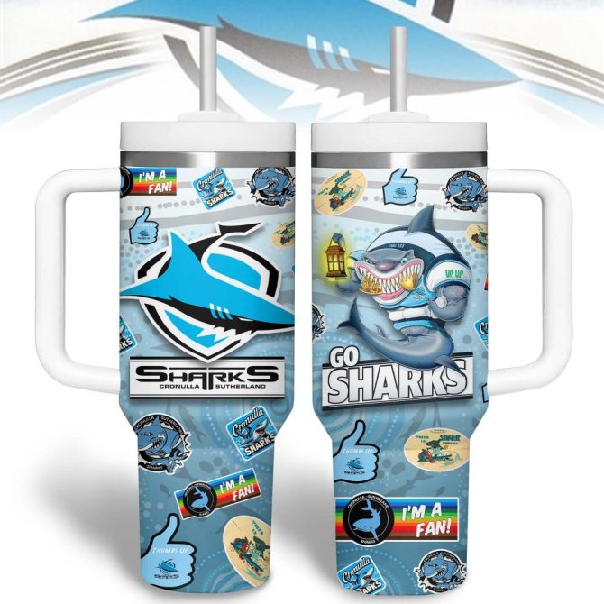 Cronulla-Sutherland Sharks Nrl Custom Stanley Quencher 40Oz Stainless Steel Tumbler