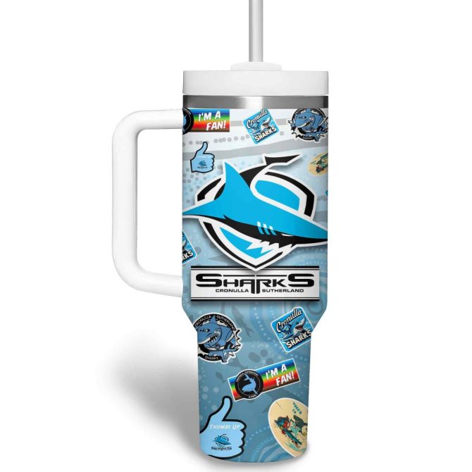 Cronulla-Sutherland Sharks Nrl Custom Stanley Quencher 40Oz Stainless Steel Tumbler - Image 2