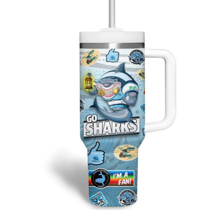 Cronulla-Sutherland Sharks Nrl Custom Stanley Quencher 40Oz Stainless Steel Tumbler - Image 3