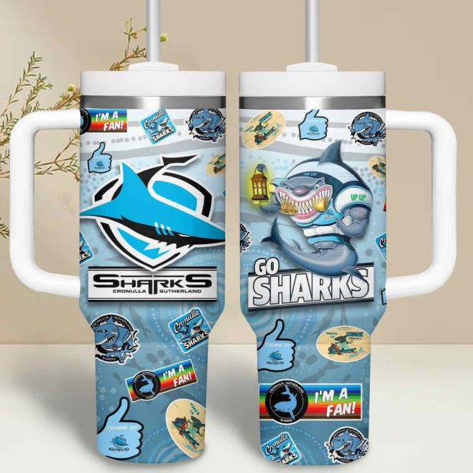 Cronulla-Sutherland Sharks Nrl Custom Stanley Quencher 40Oz Stainless Steel Tumbler - Image 4