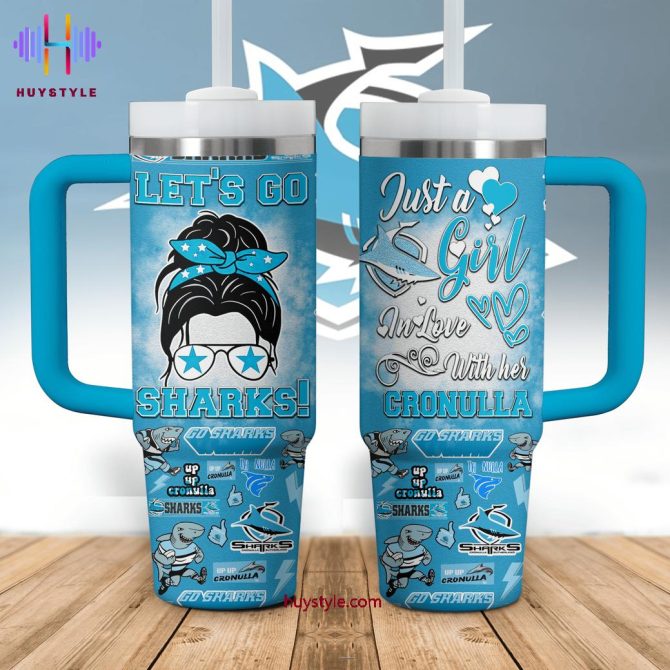 Cronulla-Sutherland Sharks Nrl Custom Stanley Quencher 40Oz Stainless Steel Tumbler With Handle