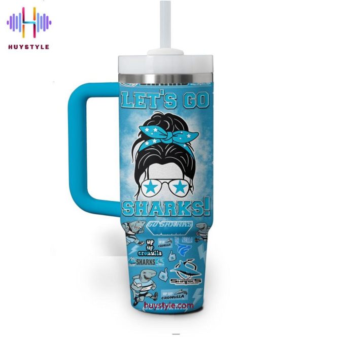 Cronulla-Sutherland Sharks Nrl Custom Stanley Quencher 40Oz Stainless Steel Tumbler With Handle - Image 2